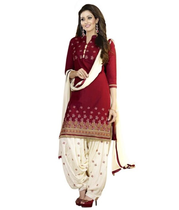 Soru Fashion Red Cotton Unstitched Dress Material