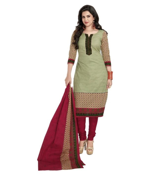 Shree Ganesh Green Cotton Straight Unstitched Dress Material
