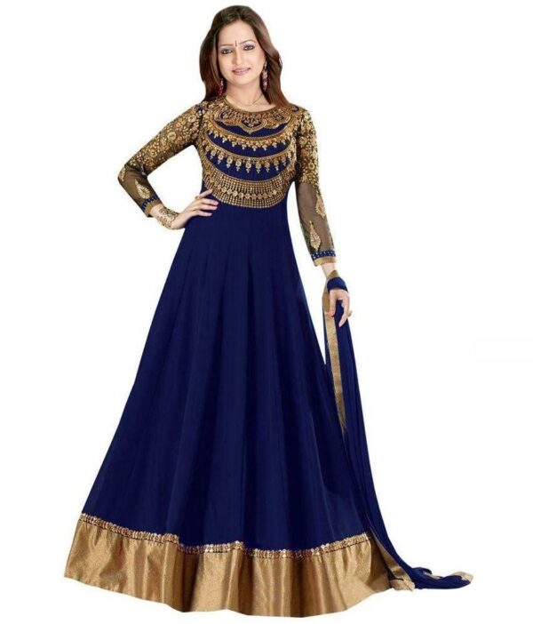 Dhruva Fab Navy Georgette Anarkali Gown Unstitched Dress Material