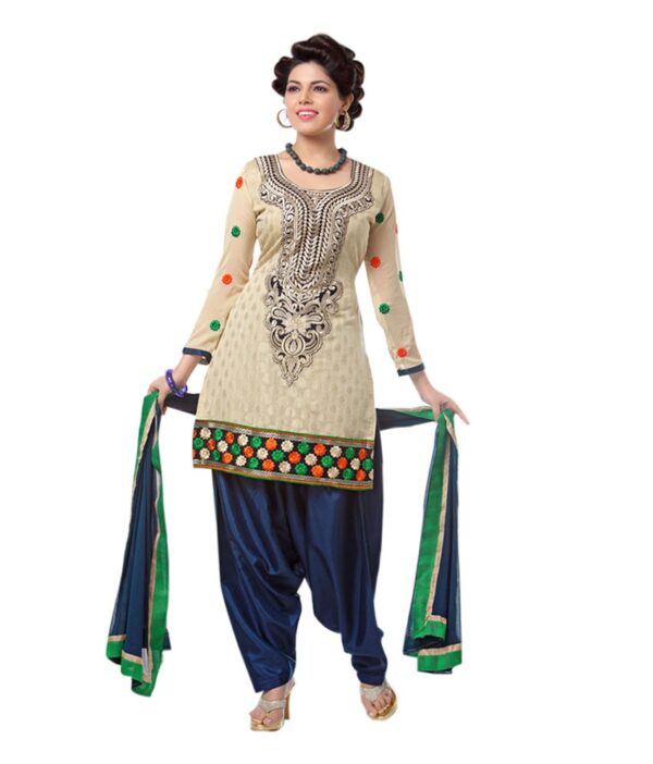 Shruti Fashion Beige Chanderi Embroidered Un-Stitched Salwar Suit