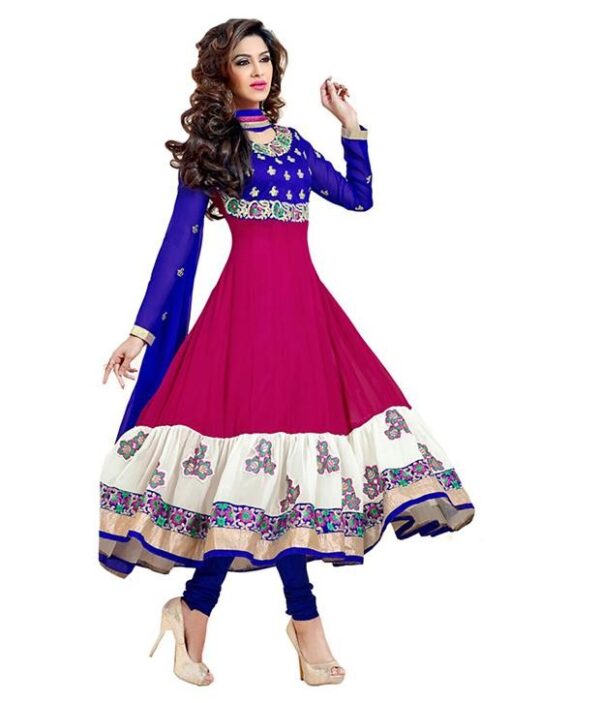 Shree Krishana Hub Blue & Pink Anarkali Dress Material