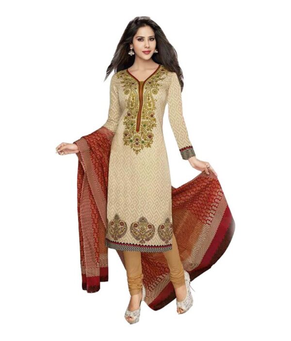 Sonal Dresses Beige Cotton Straight Unstitched Dress Material