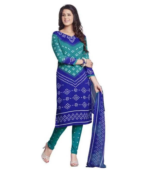 Drapes Blue Cotton Unstitched Dress Material