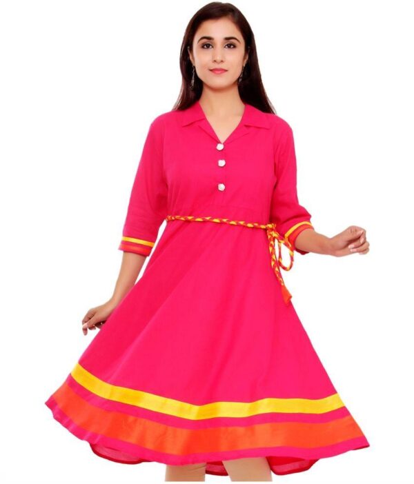 Indian Virasat Pink Anarkali Cotton Kurti