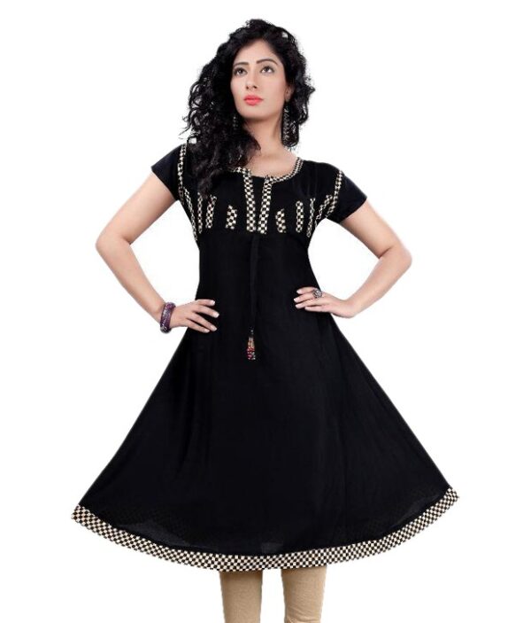 Dressy Black A - line Poly Rayon Kurti