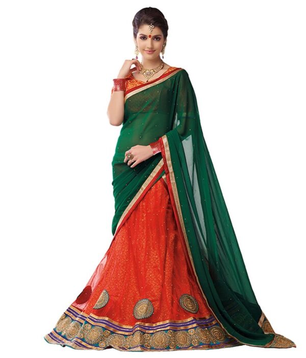 Melluha Orange Net Lehenga
