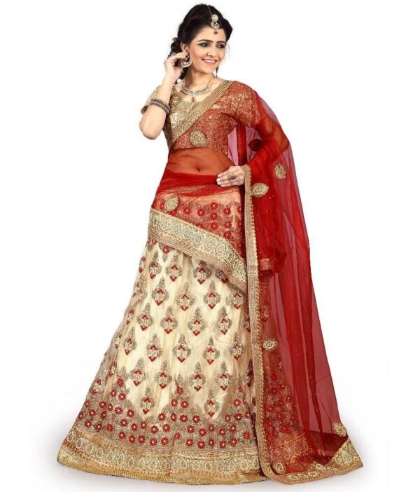 Lakshat Fashion Beige Net Semi Stitched Lehenga