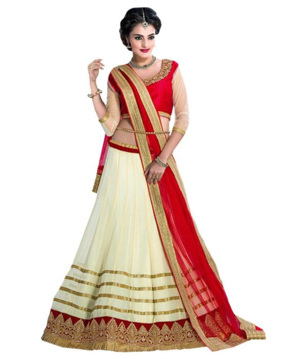 Om Designer Beige Pure Georgette Lehenga