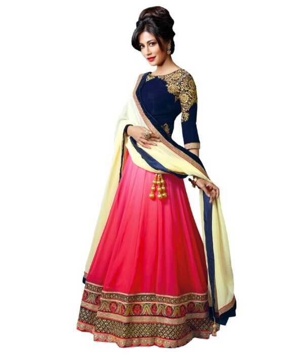 Colourslowcashew Pink Faux Georgette Lehenga