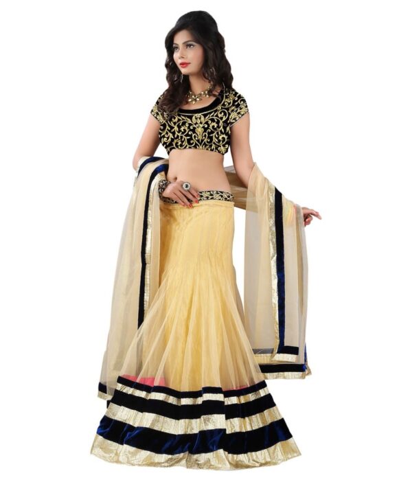 Stylesensus Beige Velvet Lehenga