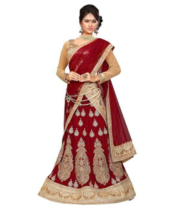 Ishin Maroon Velvet Lehenga