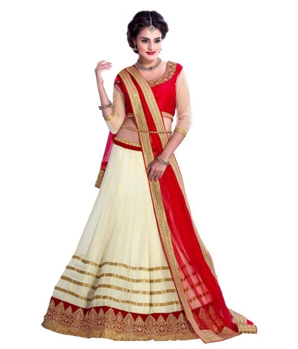 We Care Creation Beige Faux Georgette Lehenga