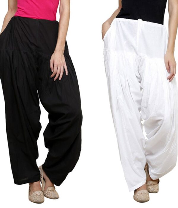 Pistaa Black and White Cotton Patiala Pack of 2 Salwar