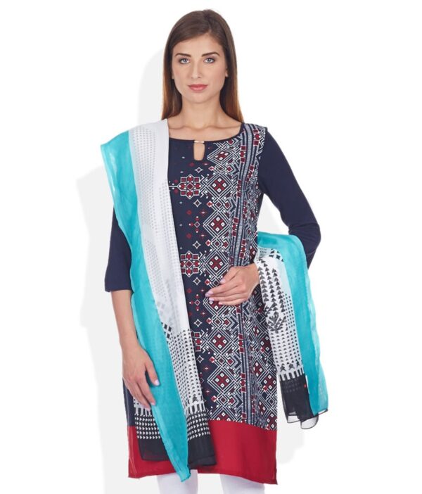 W White & Blue Printed Dupatta