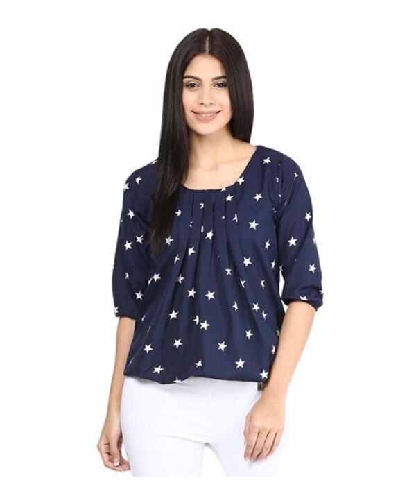 Mayra Navy Poly Crepe Tops