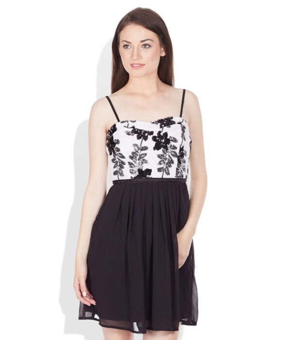 Vero Moda White & Black Sequinned Skater Dress