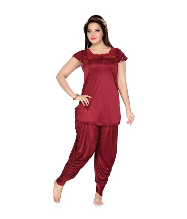 ISHIN Prints Red Satin Nightsuit Sets Pack of 2