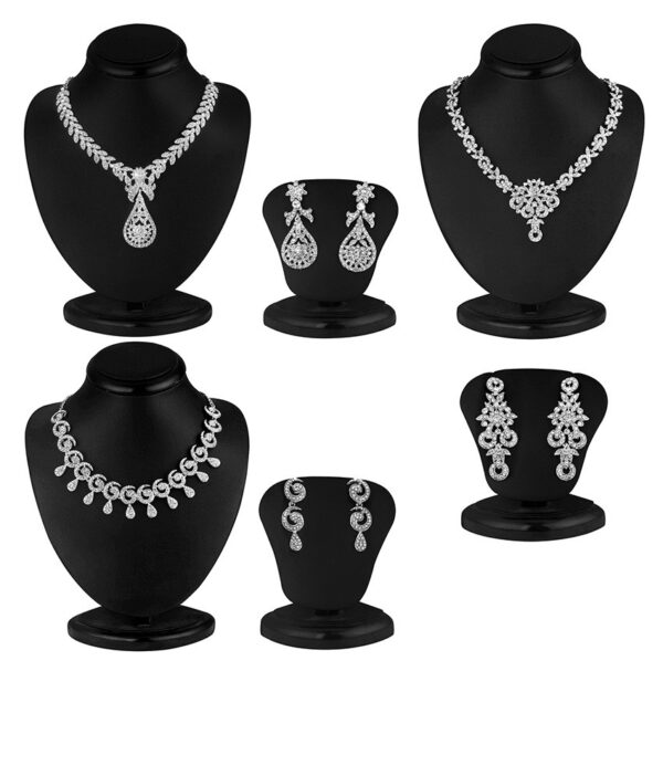 Sukkhi Zinc Silver Plated Australian Diamond Silver Necklace Set of 3