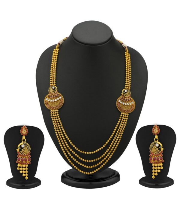 Sukkhi- Kritika Kamra Beguiling 5 Strings Gold Plated Peacock Antique Necklace Set