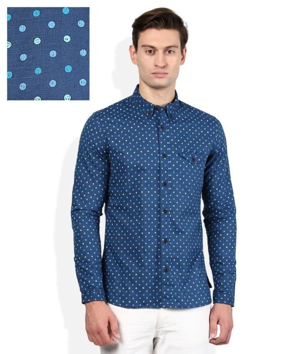 United Colors Of Benetton Blue Slim Fit Linen Blend Shirt