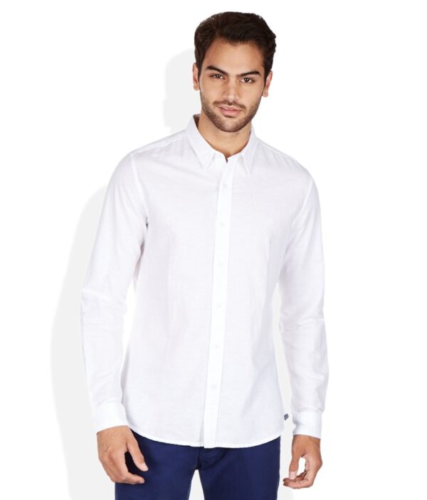 United Colors Of Benetton White Slim Fit Linen Blend Shirt