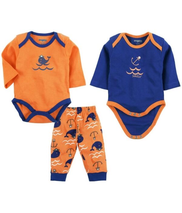 Snuggles Set of Orange & Blue Bottoms & 2 Rompers