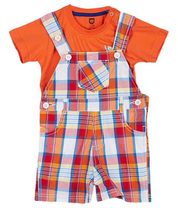 612 League Orange Checked Dungaree Set
