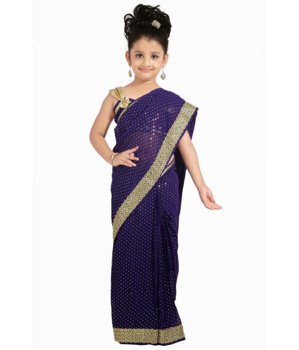 Bhartiya Paridhan Purple Viscose Ready To Wear Pink Saree For Girls