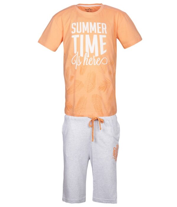 Gini & Jony Orange Printed T-Shirt With Bermuda Shorts