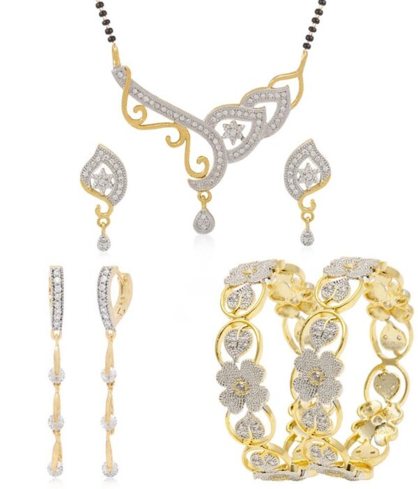 Jewels Galaxy Wedding Collection Of American Diamond Bangles Mangalsutra SetSolitaire Drop Bali Combo Of 3