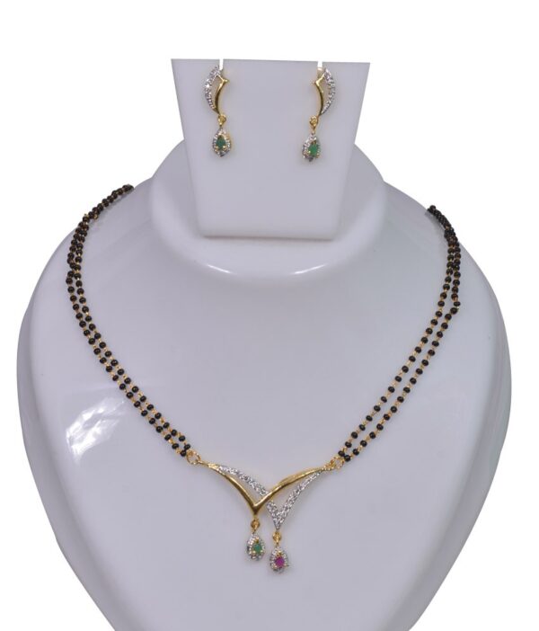 J & S Fashion Brass Gold Plated American Diamond Studded Mangalsutra Set