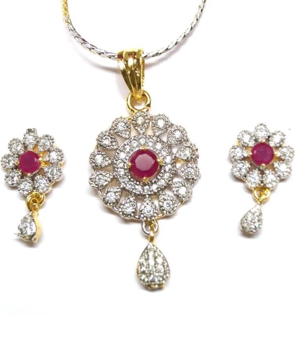 Trishul Gold Plated Traditional Designer American Diamond Pendant With Chain