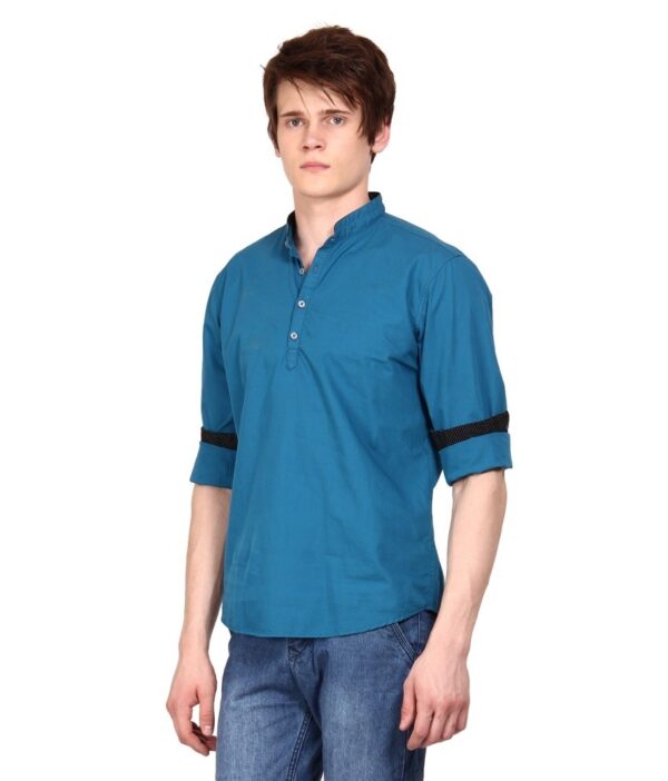 i-VOC Mens Royal Blue Short Cotton Kurta
