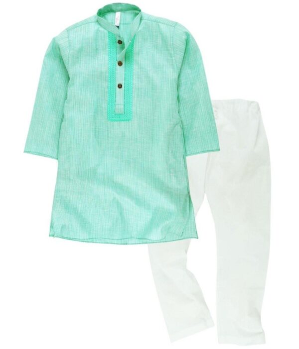 Lilposh Green and White Cotton Kurta Pyjama Set